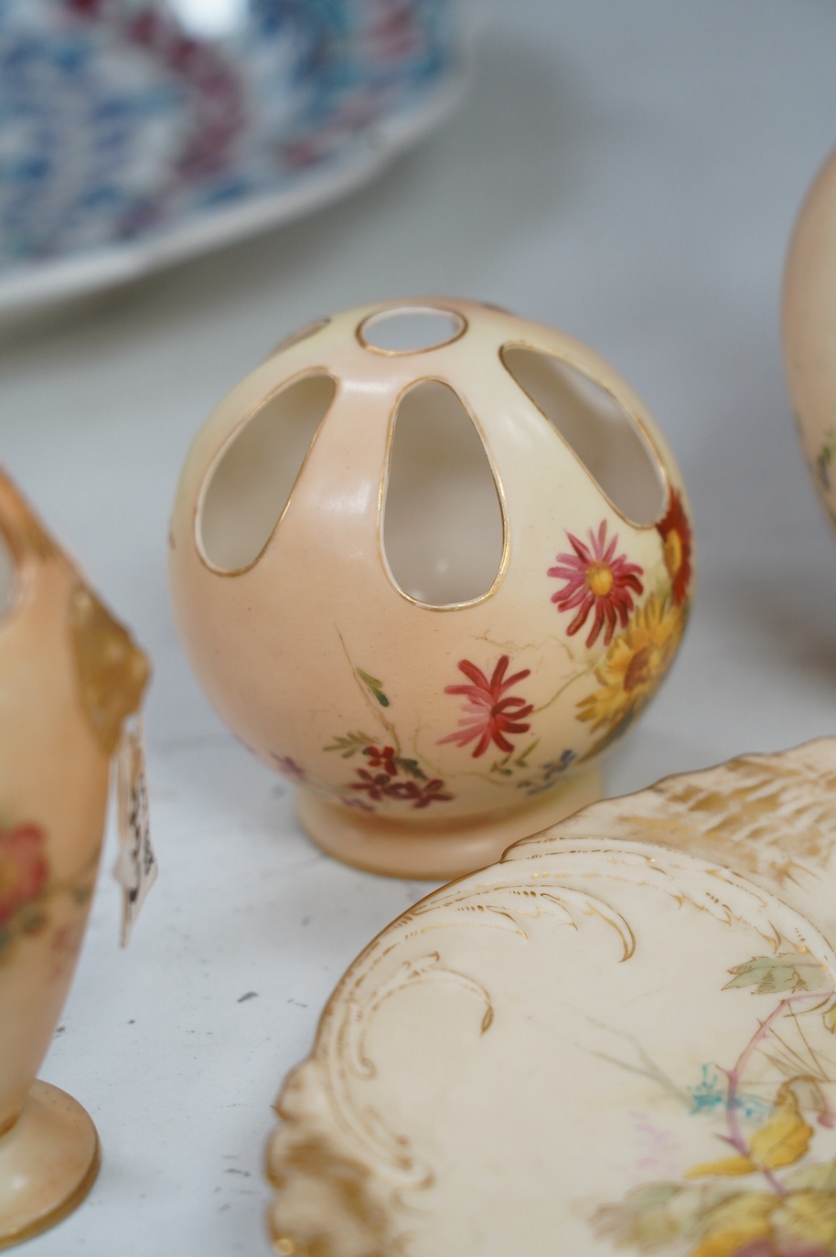 A group of Worcester ivory ground pieces, tallest 18cm (6). Condition - mostly good, largest jug has a small piece of restoration